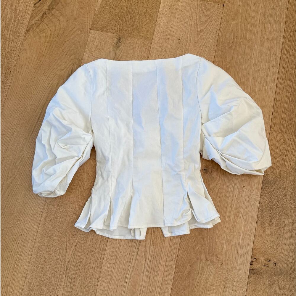 LPA - Sarita Puff Sleeve Peplum Blouse in Coconut Milk Cream - Picture 3 of 5